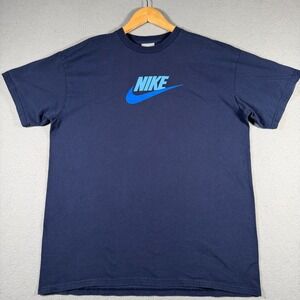 Vintage Nike Mens Graphic T-Shirt Navy Blue Short Sleeve Crew Neck XL Y2K